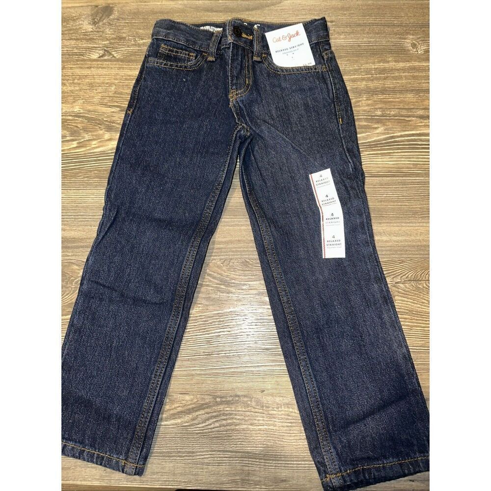 Cat & Jack Boys Relaxed Straight Fit Jeans Dark Wash Size 4. NWT. K